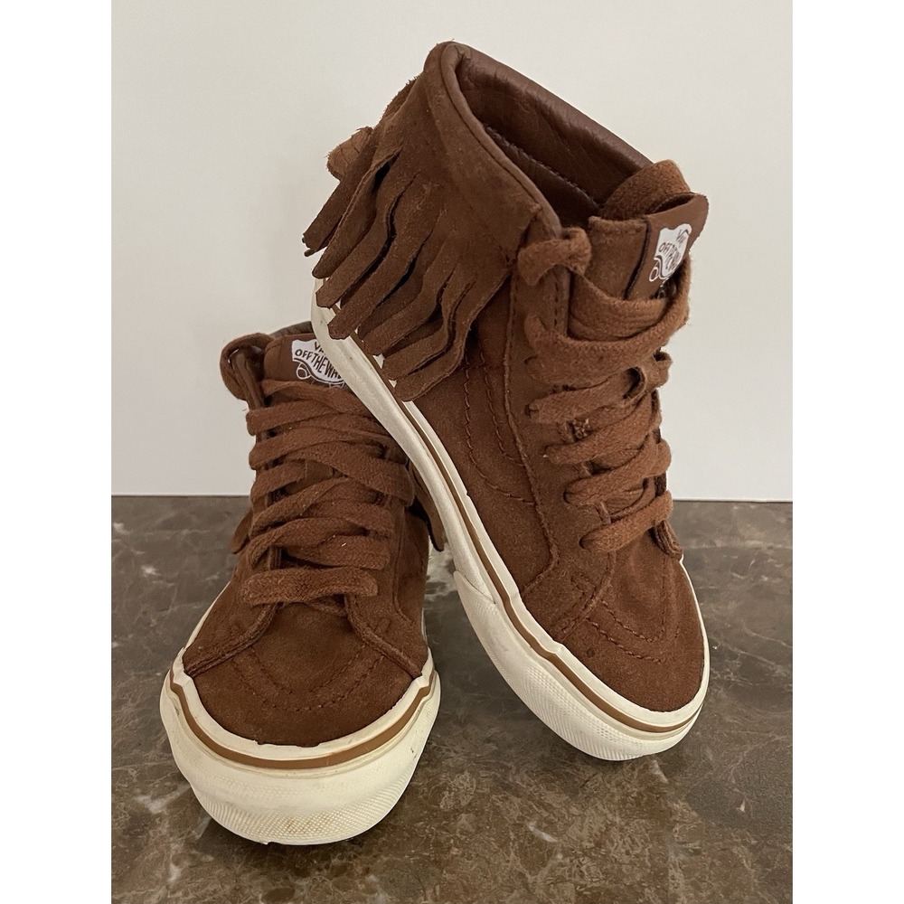 Vans Kids Sk8 Hi Top Brown Suede Fringed Shoe Skateboard 1721278 Size 10.5